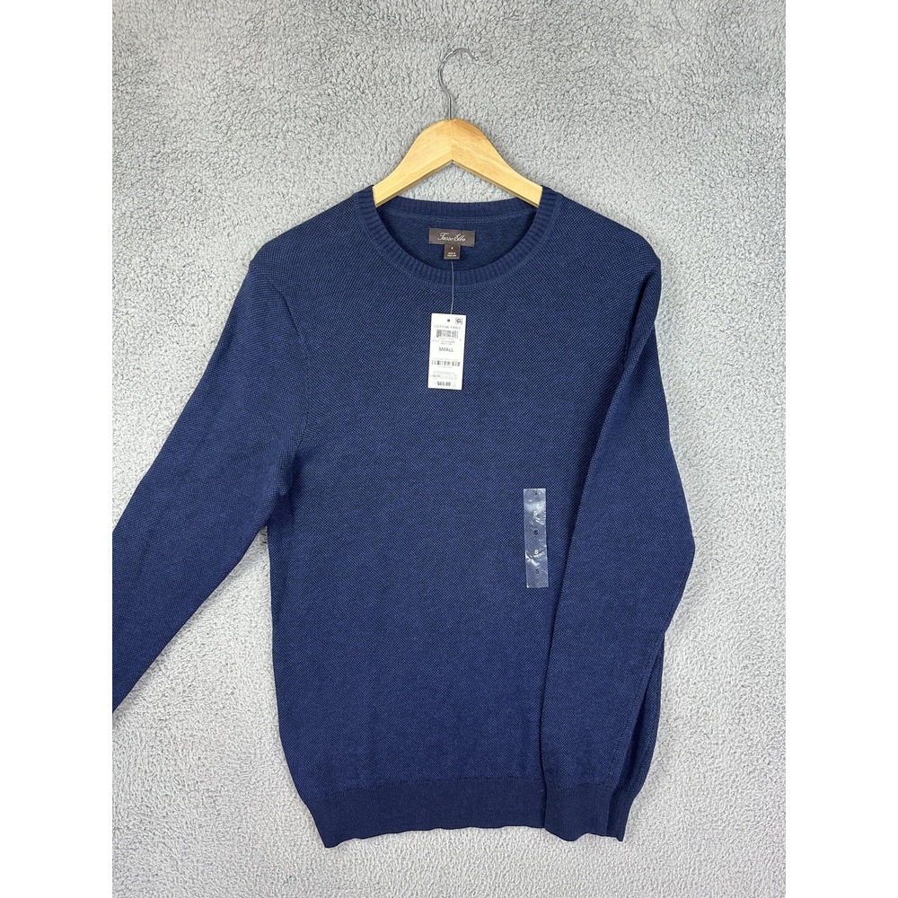 Tasso Elba Sweater Mens Small Navy Crewneck Knit Pullover Ribbed Cotton Nylon
